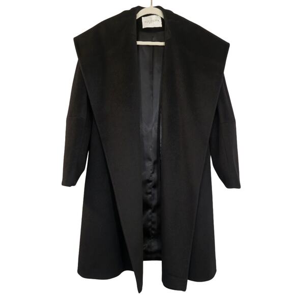 L Fleurette Simone Black Wool Coat Size 6 Long Line Open Front Minimalist Luxury - Picture 1 of 16